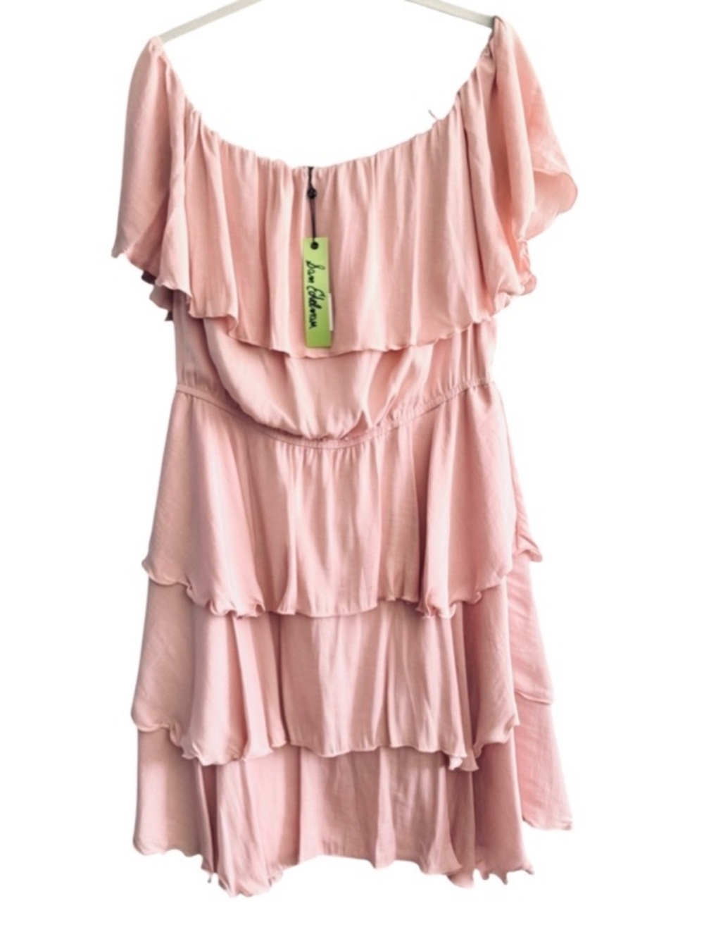 NEW Sam Edelman Off the Shoulder Cocktail Dress Tiered Mini Blush Pink Size XL